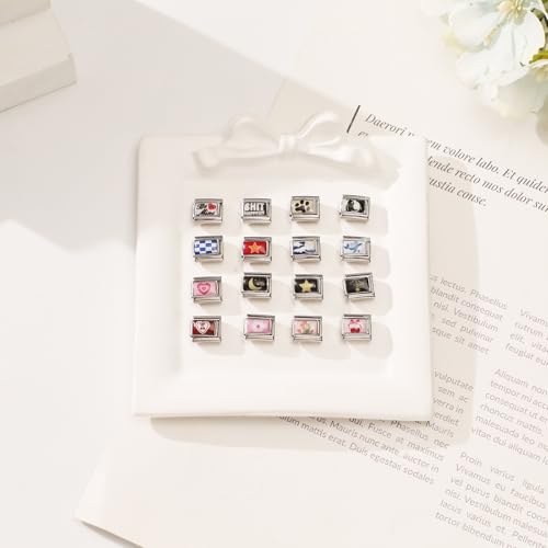papasgix 11Pcs Italian Charms Set, 10mm*9mm Silvery Italian Charm | Italian Charms Bracelet Link Black Patterns Stainless Steel DIY Jewelry Gifts - style: Moon