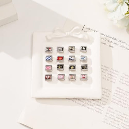 papasgix 11Pcs Italian Charms Set, 10mm*9mm Silvery Italian Charm | Italian Charms Bracelet Link Black Patterns Stainless Steel DIY Jewelry Gifts - style: Moon