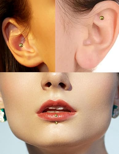 16Pcs Eyebrow Piercing Jewelry 16G Surgical Steel Curved Barbell Vertical Labret Lip Navel Belly Button Tongue Rings Rook Daith Tragus Earring for Women Men Silver Gold Tone 6mm/8mm/10mm/12mm - color: A-Gold