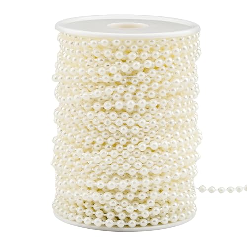 4mm Faux Pearl Beads String Garland Pearls for Crafting 66 Feet, Ivory | Bead Roll Strand for Wedding Party Christmas Tree Decorations - size: 4mm/66ft