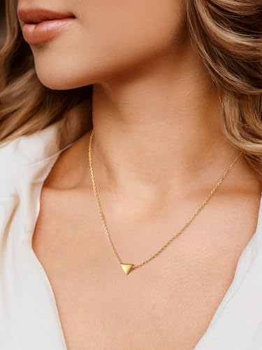 PROSILVER 925 Sterling Silver Necklace for Women Dainty Pendant Necklace | Hypoallergenic 925 Sterling Silver, Cute Small Pendant, Star/Heart/Moon/Triangle/Bar/Round Necklace Silver with Gift Box - color: 02 Gold, style: 06 Triangle