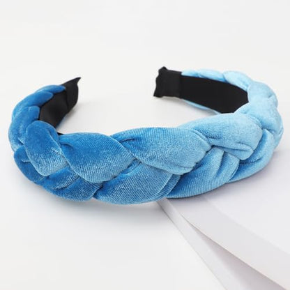 DRESHOW Braided Headbands for Women Velvet Hair Hoop Elastic Criss Cross Hair Bands Accessories - color: 01 Pc Velvet Braided: Lake Blue