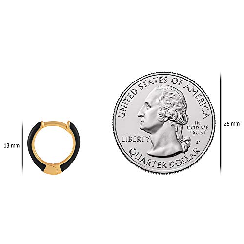 14K Gold Plated Sterling Silver Enamel Color Huggie Hoop Earrings for Women – Wide Range of Vibrant Color Options Available - color: Black