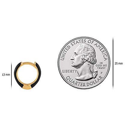 14K Gold Plated Sterling Silver Enamel Color Huggie Hoop Earrings for Women – Wide Range of Vibrant Color Options Available - color: Black