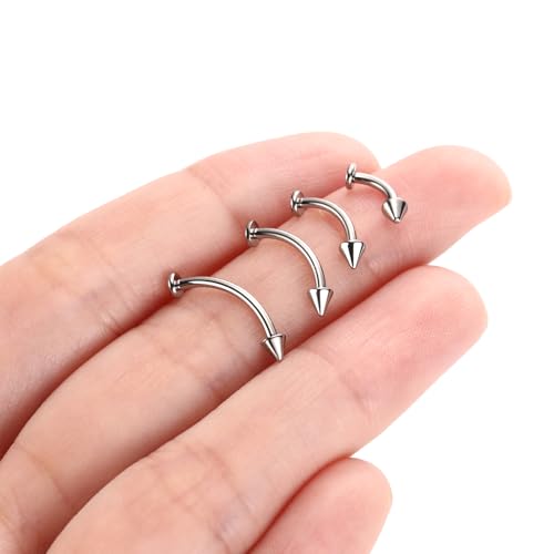 G23 Titanium Eyebrow Piercing Jewelry Eyebrow Rings Curved Barbell 16G Eyebrow Belly Button Ring Navel Rings Rook Daith Earrings Lip Ring Eyebrow Jewelry 6mm-12mm - color: 2PCS,Disc Bottom+Arrow Shape,Silver