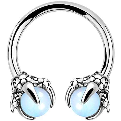 OUFER 316L Surgical Steel Circular Earrings Two White Opals Surrounded by Dragon Claws Cartilage Earing Ear Body Piercing Jewelry Helix Earrings Piercing… - color: Steel Opalite