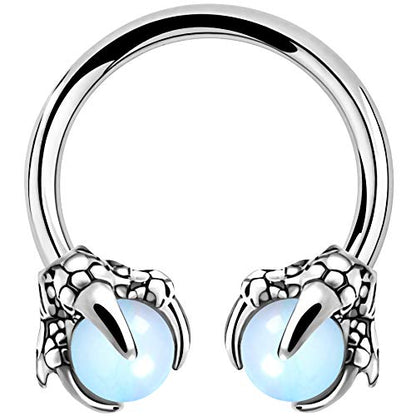 OUFER 316L Surgical Steel Circular Earrings Two White Opals Surrounded by Dragon Claws Cartilage Earing Ear Body Piercing Jewelry Helix Earrings Piercing… - color: Steel Opalite