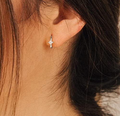 Me&Hz Gold Huggie Earrings Small Huggie Hoop Earrings for Women 14K Gold Plated Hypoallergenic Cubic Zirconia Huggies Mini Silver Hoop Earring for Women - color: Diamond,Silver