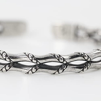 Innocence S925 Silver-Plated Antique Wide Feather Cuff Bracelet For Men Women Adjustable Retro Twisted Feathers Bracelets Gift Jewelry - color: Double Row