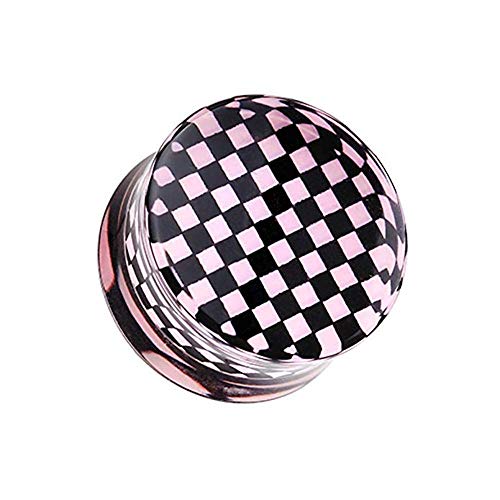 Classic Checker Inlay Double Flared Ear Gauge Plug - style: 1/2" (12.5mm), Pink