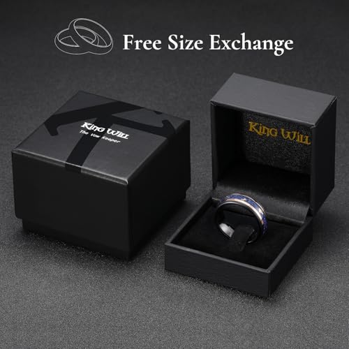 King Will Black Tungsten Rings for Men Hammer Wedding Band | Black, Grooved, Hammer Wedding Band Gold Groove, Sand Inlay, Everyday Wear - color: Blue Green Opal & Golden Foil