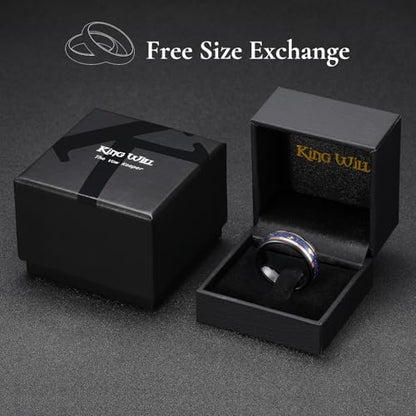 King Will Black Tungsten Rings for Men Hammer Wedding Band | Black, Grooved, Hammer Wedding Band Gold Groove, Sand Inlay, Everyday Wear - color: Blue Green Opal & Golden Foil
