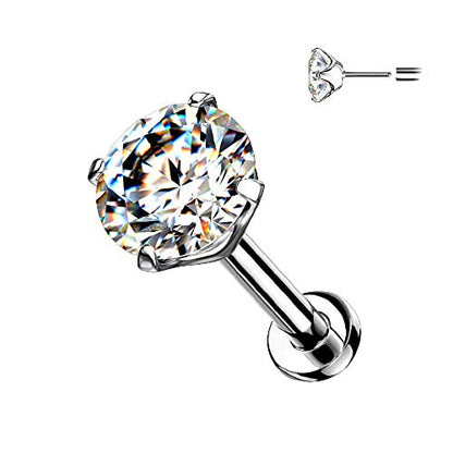 Pierced Owl - 16-20GA G23 Implant Grade Titanium Threadless Push-in Prong Set CZ Crystal Top Flat Back Labret Monroe Lip Nose Cartilage Helix Tragus Conch Ear Lobe Barbell Stud - style: 20GA (0.8mm)