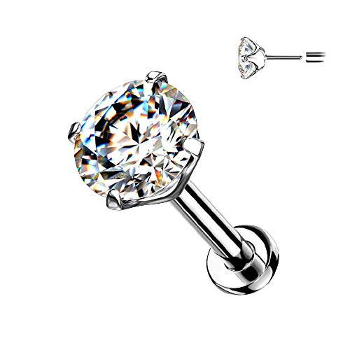 Pierced Owl - 16-20GA G23 Implant Grade Titanium Threadless Push-in Prong Set CZ Crystal Top Flat Back Labret Monroe Lip Nose Cartilage Helix Tragus Conch Ear Lobe Barbell Stud - style: 18GA (1mm)