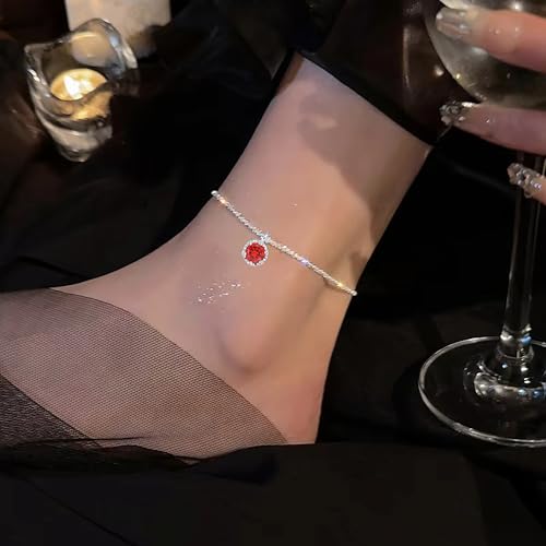 Wellike Silver Ankle Bracelets For Women Waterproof Birthstone Anklets Adjustable Sparkly Chain Silver Plated Stainless Steel Anklet Non Tarnish Jewelry - color: KKWJL185-1