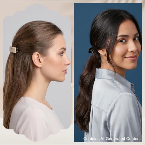2 Pack French Design Hair Barrettes Acetate Celluloid Rectangle Hair Clips for Women - color: Black+Cream