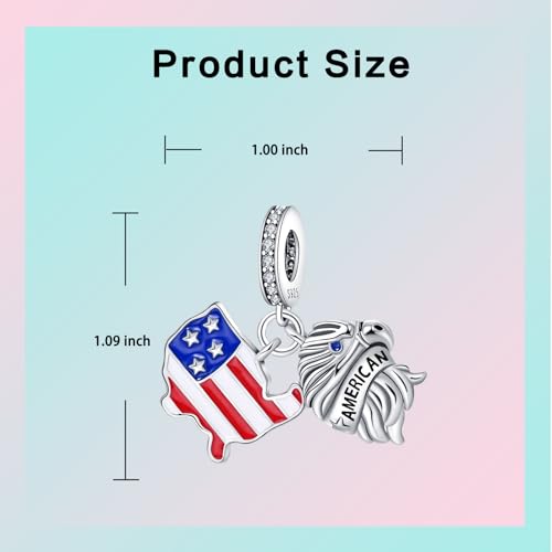 LUXILLA Charms for Bracelets & Necklace 925 Sterling Silver Charms Elephant Happy Birthday Charm Fit for Valentine's Day Mother's Day Jewelry Gift for Women - color: American Flag Charm