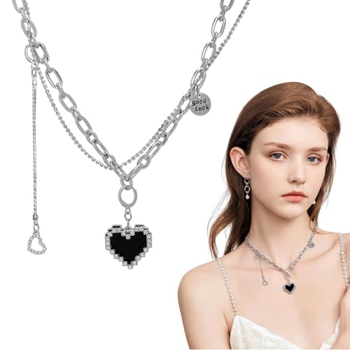 Double Layer Necklace for Women Trendy Layered Jewelry Adjustable Chain Necklace for Daily Wear and Special Occasions - color: Silver Heart