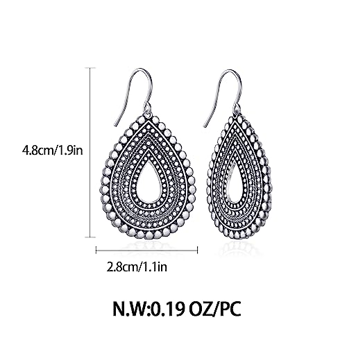 Antique Gold Hammered Disc Drop Earrings Boho Earrings with Two Tone Jewelry Gift - color: AMZ-EH21322A