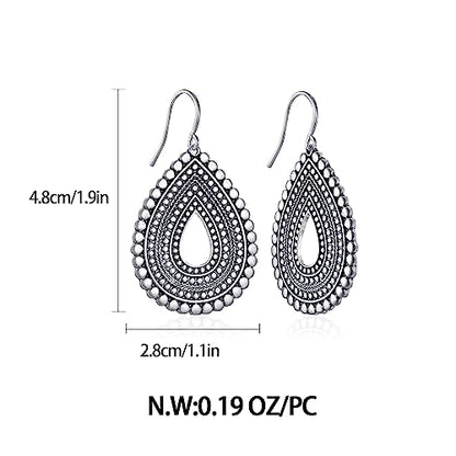 Antique Gold Hammered Disc Drop Earrings Boho Earrings with Two Tone Jewelry Gift - color: AMZ-EH21322A
