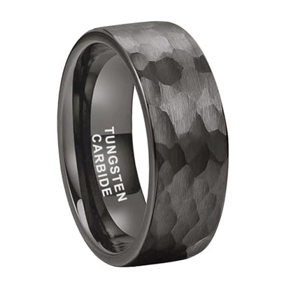 TUTISS 6mm 8mm Silver/Black/Gunmetal/Gold/Rose Gold Hammered Tungsten Rings for Men Women Couple Fashion Jewelry Engagement Wedding Bands Matte Finish Comfort Fit - color: 8mm Gunmetal Tungsten