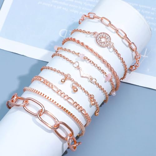 NEWITIN 49 Pieces Gold Jewelry Set for Women Fashion Costume Jewelry Gold Plated Necklace Bracelet Ring Earrings Set for Women - color: Rose Gold Jewelry Set