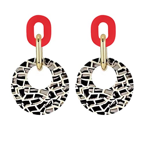 ONLYJUMP Exaggerated Geometry Earrings Acrylic Round Square Triangle Heart Dangle Earrings for Women Multilayer Bohemia Earrings Classic Retro Minimalist Earrings Statement Jewelry - color: Red Acrylic