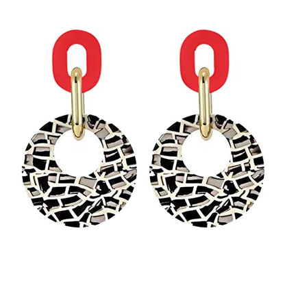 ONLYJUMP Exaggerated Geometry Earrings Acrylic Round Square Triangle Heart Dangle Earrings for Women Multilayer Bohemia Earrings Classic Retro Minimalist Earrings Statement Jewelry - color: Red Acrylic