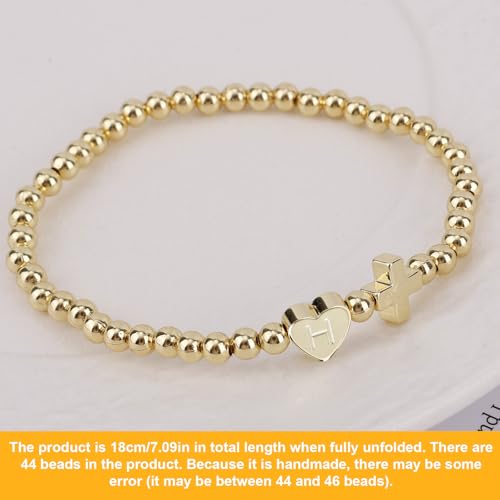 Mikovivi Women's Cross Bracelet with Initial Beads, Elastic Heart Alphabet Charm Stackable Beaded Bracelet Religious Christian Jewelry Gift - style: Letter H