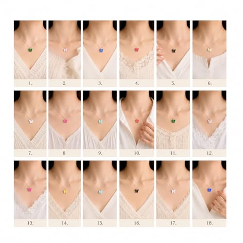 Rrdaily 9 Pcs Dainty Colorful Butterfly Pendant Necklace Set for Women,Bohemian Acrylic Butterfly Chain Necklace Cute Jewelry Gift - style: White Brown