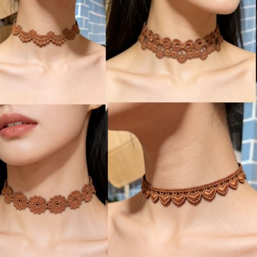 Pink Lace Choker Necklace Set, 10 Pieces - color: Brown