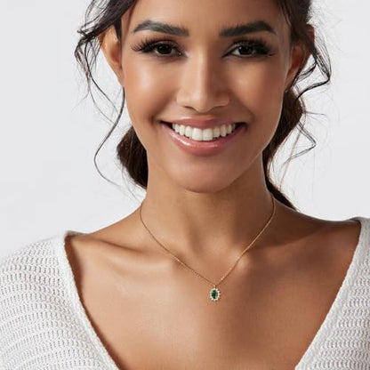 Luxval Diamond Pendant Gold Necklace for Women，Dainty 18k Gold Plated Choker Necklaces Simple Gold Jewelry Gifts for Women - color: Gold-Emerald Necklace