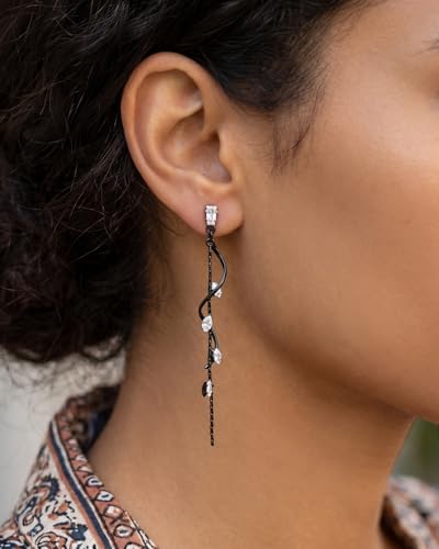 Dangle Earrings for Women - 14K Gold/White Gold/Rose Gold Plated Butterfly Heart Star Hoop Chain Long Tassel Cubic Zirconia CZ Dangle Earrings - color: Black CZ Twist