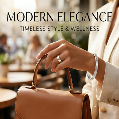 Calming Bracelet Ring Set for Women, Menopause Bracelets Adjustable Bangle Stainless Steel Cuff Climacterium Anxiety Stress Relief Energy Open Jewelry Gift - color: Silver + Silver