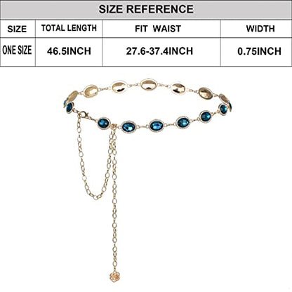 ILuvatar Green Glass Diamond Chain Belt - Metal Women's Western Style Dress Belt - color: F008-ab