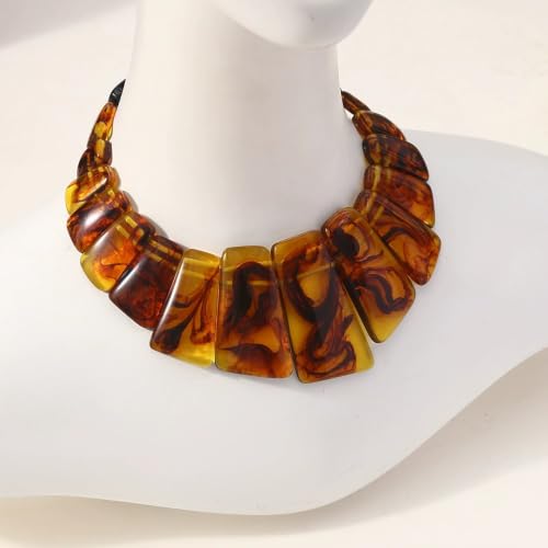 DATOA Chunky Resin Geometric Necklace Earrings Set for Women Boho Modern Statement Necklace Jewelry Accessories - color: Brown