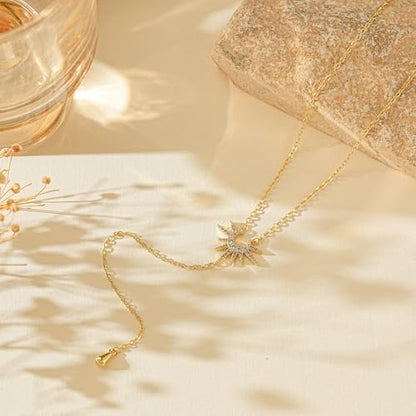 14K Gold Plated Layered Lariat Necklace for Women - Waterproof Non-Tarnish Dainty Gold Chain Necklace, Long Boho Statement Jewelry for Wedding, Prom, Summer Vacation Gifts - color: CZ Y Necklace-Gold