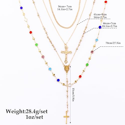 Gold Cross Layered Necklaces for Women,Colorful Crystal Drop Necklace,Gold Cross Pendant Necklace Stack,Fashion Long Tassel Chest Chain Jewelry Layered Rhinestone Neck Chain Accessories - color: Gold-1