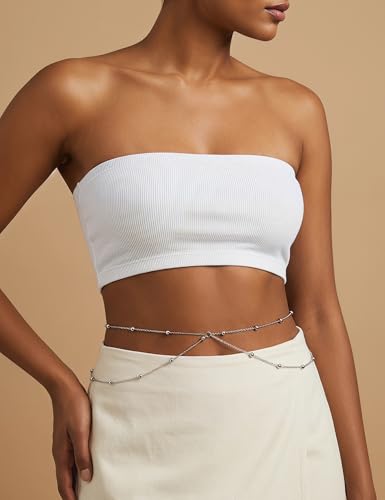 Waist Chain for Women 3Pcs Adjustable 14K Gold Plated Layered Belly Chain Pearl Beaded Waist Chain Jewelry Sets, Adjustable Waterproof Sexy Bikini Satellite Beads Sparkle Body Chain Summer Jewelry Gifts for Women - style: A-Silver