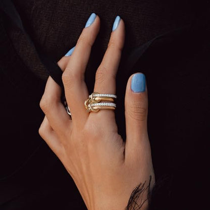 Stackable Rings for Women Non Tarnish,Dainty 18k Gold Plated CZ Cubic Zirconia Rings,Silver and Gold Rings Set,Multi-Link Connected Rings - color: Rose Gold Ring Set