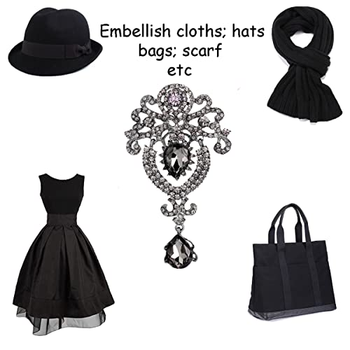 seven wolves Women Crystal Bouquet Brooch Pin All-Match Accessories Rhinestone Brooches and Pins - color: Grey B