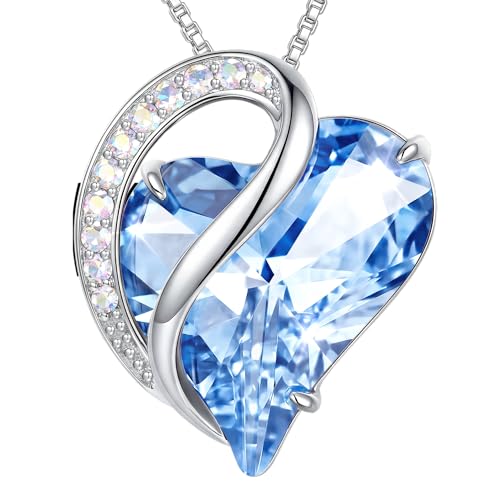 Crystal Heart Necklace for Women - Quietrose Faceted Crystal Heart Pendant with Sparkle Accents, Silver-Tone Curved Frame, 0.85" x 0.73", 18+2" Adjustable Chain, Elegant Gift for Her - color: Sky Blue - Sea Whisper