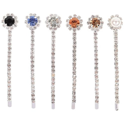 Lurrose Rhinestone Hair Clips Set of 6 Short Pearl Bobby Pins for Women and Girls Elegant Hair Accessories for Daily Wear and Special Occasions