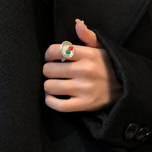 Cute Fried Egg Beaded Ring for Women, Handmade Y2K Adjustable Stretch Ring, Colorful Acrylic Statement Jewelry for Daily Wear