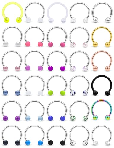 20G 18G 16G 14g Septum Rings Surgical Steel Horseshoe Nose Septum Rings Cartilage Helix Tragus Rook Daith Earring Hoop Lip Piercing Jewelry Retainer for Women Men - style: 18g-inner dia:10mm-3mm balls