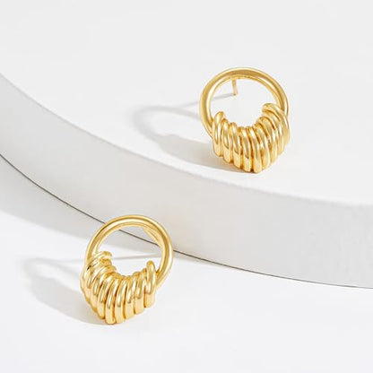 LOYATA Spike Earrings Gold Huggie Hoop Diamond Cubic Zirconia 14K Gold Plated Dainty Small Simple Hypoallergenic Geometric Jewelry Gift for Women - color: Circle of love