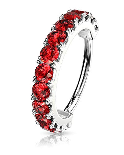 Forbidden Body Jewelry 16-20g 8mm CZ Lined Plated Brass Bendable Nose Ring and Cartilage Hoop (Choose Gauge/Plating/Color) - style: 20g - Platinum Plated (Red)