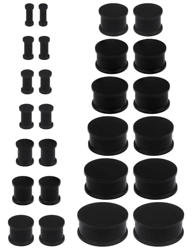 Ears Gauges Tunnels Plugs for Women Solid Silicone Ear Gauge Stretching Kit 8G to 1" (3MM- 25MM) Expander Stretcher Plug Earrings for Piercing Jewelry for Women (Black White Flesh) - color: 8g to 1", Black