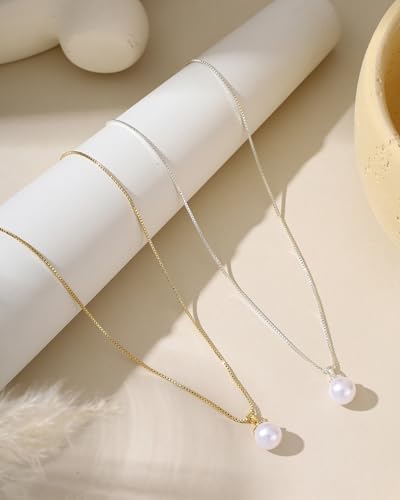 Pearl Necklaces for Women Trendy 14k Gold Plated Cubic Zirconia Pearl Pendant Necklace Valentines Day Wedding Birthday Mother's Day Gifts Dainty Gold Necklace for Women - color: Style 5 - Gold Necklace