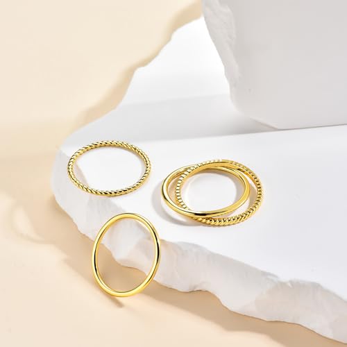 Stackable Gold Rings for Women Non Tarnish Dainty 14K Gold Plated 3PCS Knuckle Rings Set Cubic Zirconia Thumb Rings Trendy Statement Promise Wedding Bands Engagement Rings Size 6 7 8 9 10 - color: Gold-002